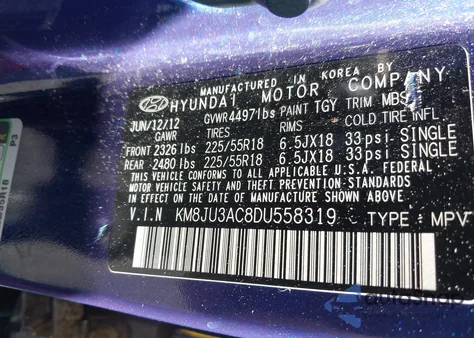 2013 Hyundai Tucson Limited z USA, uszkodzony, nr VIN KM8JU3AC8DU558319